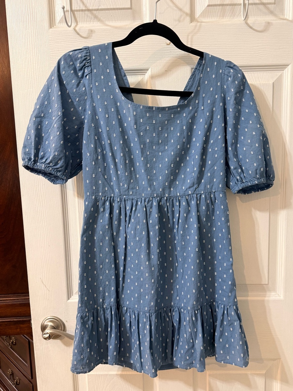 LOFT Blue Cotton dress with White Dot Print